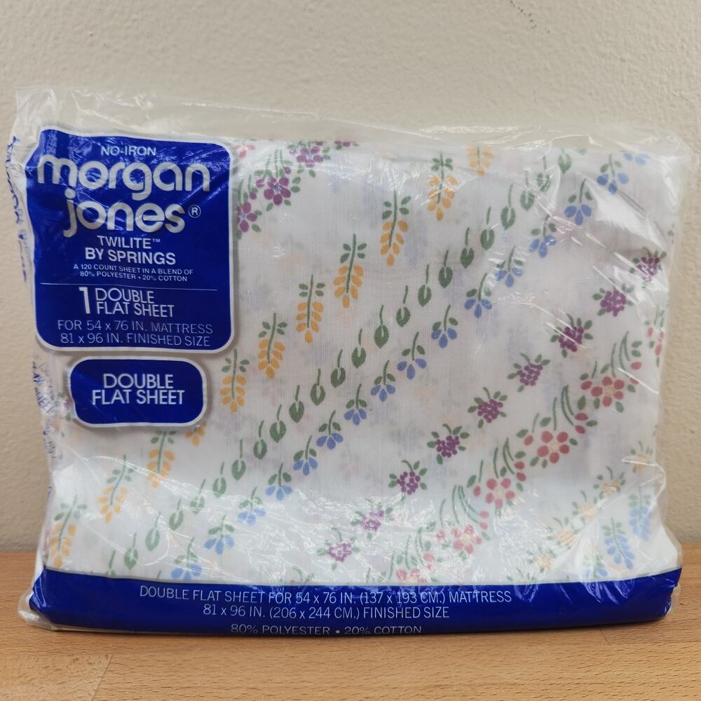 Vinatge Morgan Jones Twilite Double Flat Sheet Floral Stripe Cute Cottage Fabric